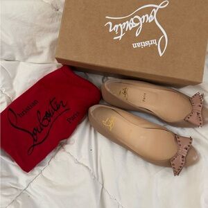Christian Louboutin Tan Flats with Elegant Bow